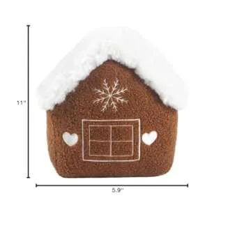 Accents Depot Winter Brown & White Gingerbread House Plush Sherpa Cushion Pillow Merry Christmas Embroidery Polyester Cushions Decoration