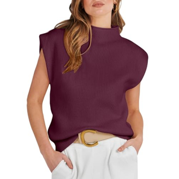 ANRABESS Women's Mock Neck Sleeveless Sweater Vest - Casual Cap Sleeve Knit Pullover Tank Tops in Bu...