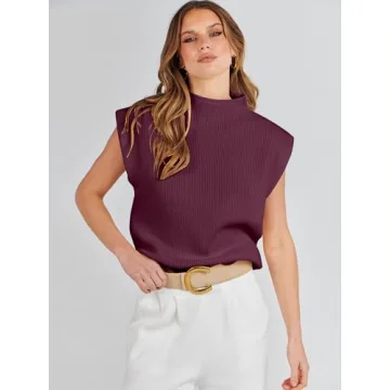 ANRABESS Women's Mock Neck Sleeveless Sweater Vest