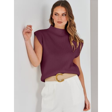 ANRABESS Women's Mock Neck Sleeveless Sweater Vest