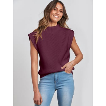 ANRABESS Women's Mock Neck Sleeveless Sweater Vest