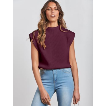 ANRABESS Women's Mock Neck Sleeveless Sweater Vest