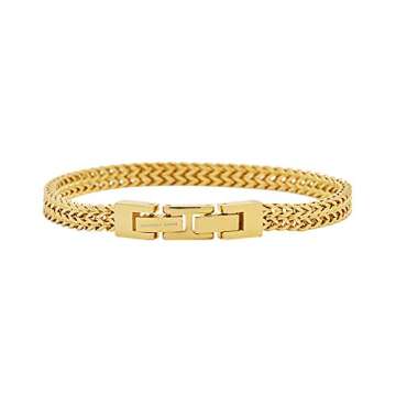 Geoffrey Beene Men’s Stainless Steel Double Franco Chain Bracelet with Extension (Gold, 8.5")