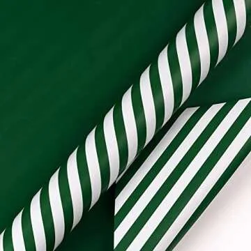 Premium WRAPAHOLIC 30 Inch Reversible Green Wrapping Paper - Jumbo Roll with Stripes