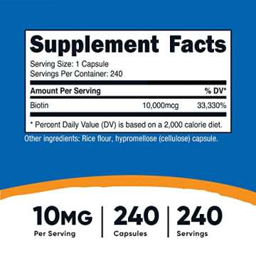 Nutricost Biotin (Vitamin B7) 10,000mcg (10mg) Vitamin Supplement, 240 Capsules - Vegetarian, Gluten...