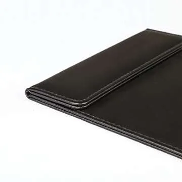 KINGFOM A4 Ultra-Smooth PU Leather Office Clipboard, Letter Size Clip Hardboard, Meeting Memo Writing Desk Pad, Restaurant Hotel Menu Folder Clipboard with Pen Holder Black