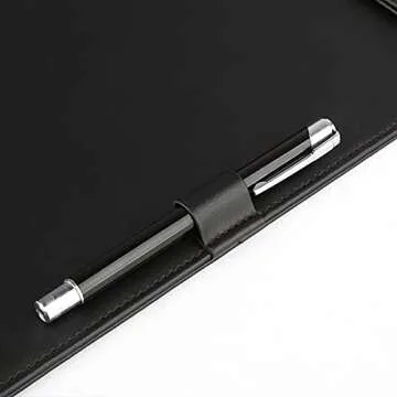 KINGFOM A4 Ultra-Smooth PU Leather Office Clipboard, Letter Size Clip Hardboard, Meeting Memo Writing Desk Pad, Restaurant Hotel Menu Folder Clipboard with Pen Holder Black