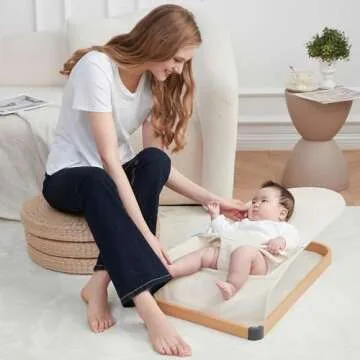 ANGELOGJGT Baby Bouncer - Portable Bouncer Seat for Babies, Ergonomic Design Baby Bouncy Seats Infant with Mesh Fabric Natural Vibrations, Beige