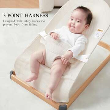 ANGELOGJGT Baby Bouncer - Portable Bouncer Seat for Babies, Ergonomic Design Baby Bouncy Seats Infant with Mesh Fabric Natural Vibrations, Beige