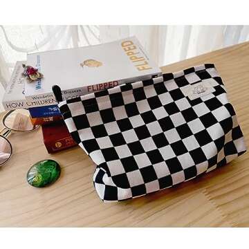 Stylish HAPPYHEIDI Checkered Makeup Bag for Women