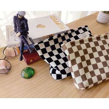 Stylish HAPPYHEIDI Checkered Makeup Bag for Women