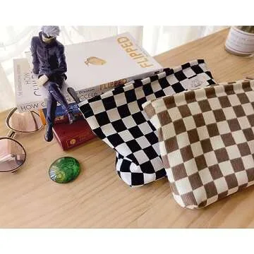 Stylish HAPPYHEIDI Checkered Makeup Bag for Women
