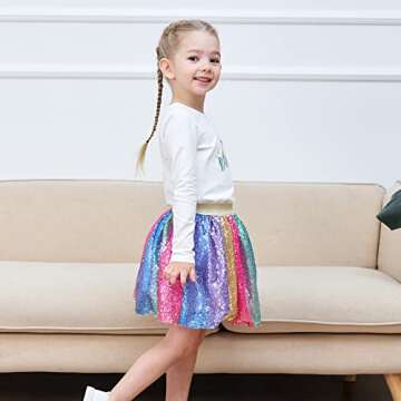 Girls Skirt Rainbow Unicorn Sequin Sparkling Tutu Dancing Size 2-3