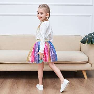 Girls Skirt Rainbow Unicorn Sequin Sparkling Tutu Dancing Size 2-3
