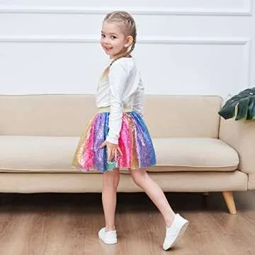 Girls Skirt Rainbow Unicorn Sequin Sparkling Tutu Dancing Size 2-3