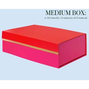 kate spade new york Decorative Storage Boxes with Lids, 3 Pack Sturdy Organizer Storage Bins, Includes Small Medium Large Pink Nesting Boxes with Magnetic Closure (Colorblock)