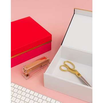 kate spade new york Decorative Storage Boxes with Lids, 3 Pack Sturdy Organizer Storage Bins, Includes Small Medium Large Pink Nesting Boxes with Magnetic Closure (Colorblock)