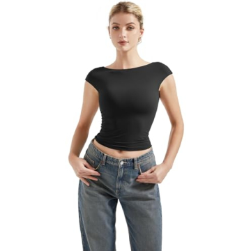 SUUKSESS Women Backless Sexy Crop Top Double Lined Y2K Tee