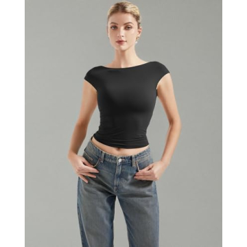 SUUKSESS Women Backless Sexy Crop Top Double Lined Y2K Tee