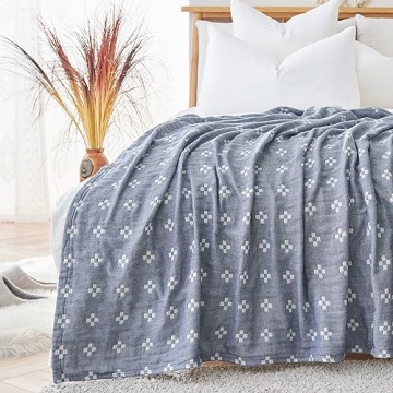 jinchan Boho 100% Cotton Blanket Muslin Lightweight Twin Size Quilted Throw Blanket for Couch Soft C...