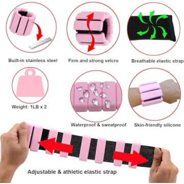 Adjustable Wrist Ankle Weights for Women - 1 lb Each