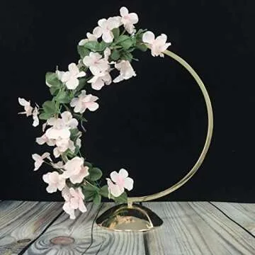 Simprefine Pack of 10 New Wedding Decoration Table Centerpiece Hoop Flower Stand Metal Round Vases Gold Rack Event Party Decor