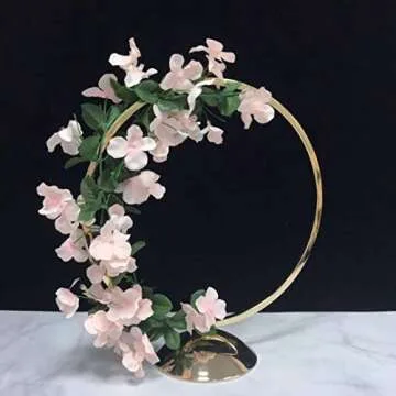 Simprefine Pack of 10 New Wedding Decoration Table Centerpiece Hoop Flower Stand Metal Round Vases Gold Rack Event Party Decor