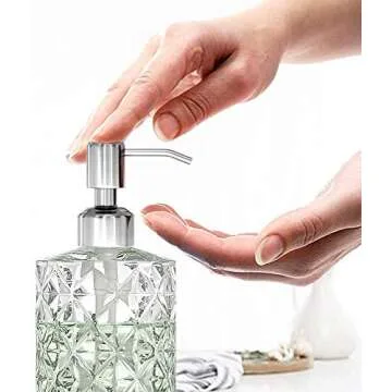 GLADPURE Soap Dispenser - 2 Pack, 12 Oz Clear Diamond Design Glass Refillable Hand Soap Dispensers; with 304 Rust Proof Stainless Steel Pump, Lotion Dispensers for Kitchen, Bathroom