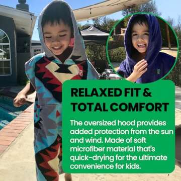 COR Surf Poncho Changing Towel Robe with Hood and Front Pocket for Kids, Doubles Up As Beach Towel and Blanket, Made of Quick Dry Microfiber, Fits Ages 3-8 Years Old (Dark Blue, one Size fits Most)