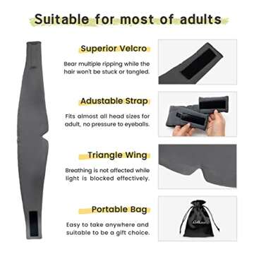 iCooBreeze 2pcs 100% Handmade Bamboo Sleeping Eye Mask for Women for Men,Night Masks,Organic Sleep Mask,Blockout Eye Mask for Sleeping,Large Size Adjustable (Apricot & Dark Grey)