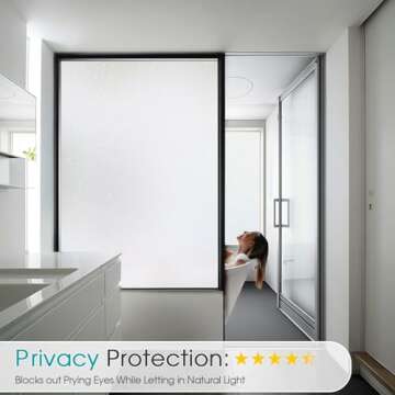 Coavas Window Privacy Film Frosted Glass Static Cling UV Sun Blocking Heat Control Window Tint Day a...