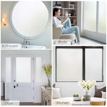 Coavas Window Privacy Film Frosted Glass Static Cling UV Sun Blocking Heat Control Window Tint Day and Night Insulation Home Bathroom Door Decorative Frosting Cover (29.5 x 157.5 Inch, Pure)