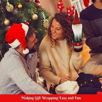 Mistorri Christmas Wine Bottle Decorations - 4 Gnome Wine Bottle Toppers I Cute Wine Topper - Christmas Gnomes Decor, Holiday Hostess Gifts I Christmas Wine Gifts Holiday Gnomes Decor