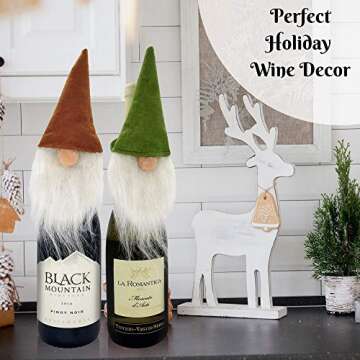 Mistorri Christmas Wine Bottle Decorations - 4 Gnome Wine Bottle Toppers I Cute Wine Topper - Christmas Gnomes Decor, Holiday Hostess Gifts I Christmas Wine Gifts Holiday Gnomes Decor