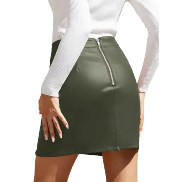 Stylish We1Fit Womens Faux Leather Skirt in Green