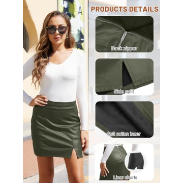 Stylish We1Fit Womens Faux Leather Skirt in Green