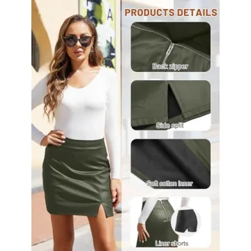 Stylish We1Fit Womens Faux Leather Skirt in Green