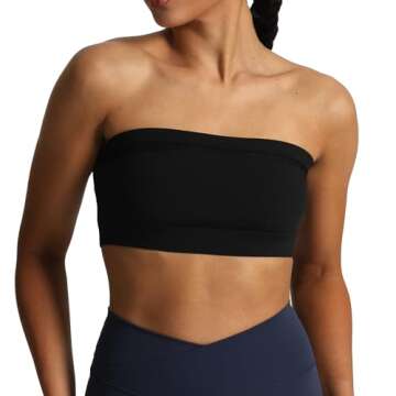 Aoxjox Women's Workout Strapless Bandeau Bra Mesh Sports Bras Training Fitness Running Yoga Crop Tan...