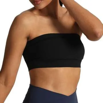 Aoxjox Women's Workout Strapless Bandeau Bra Mesh Sports Bras Training Fitness Running Yoga Crop Tank Top (Black, X-Small)