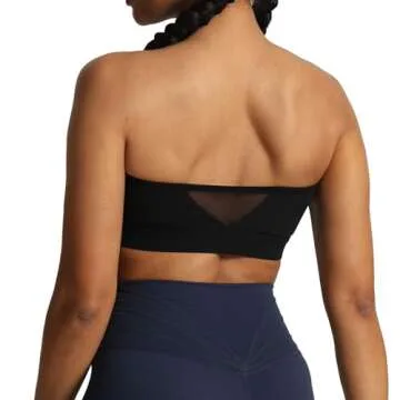 Aoxjox Women's Workout Strapless Bandeau Bra Mesh Sports Bras Training Fitness Running Yoga Crop Tank Top (Black, X-Small)