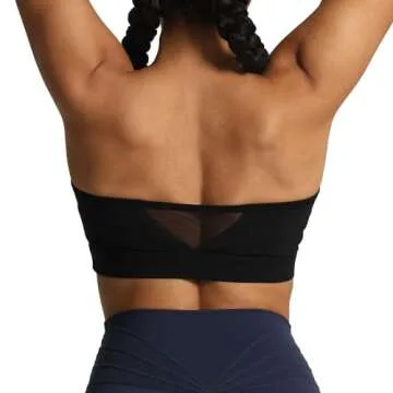 Aoxjox Women's Workout Strapless Bandeau Bra Mesh Sports Bras Training Fitness Running Yoga Crop Tank Top (Black, X-Small)