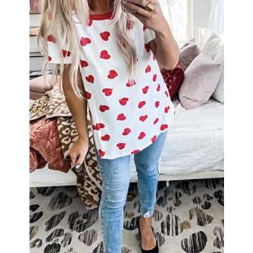 SECETKET Womens Pajamas Set Heart Print Top with Sleep Shorts Suit 2 Piece Sleepwear Pj Sets Comfy Loungewear(Short Sleeve,2XL)