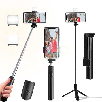 Selfie Stick Tripod 40" - Wireless Remote & Light, Ideal for Photos and Video