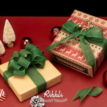 Ribbli Emerald Green Burlap Wired Ribbon - 1-1/2” x 20 Yards for All Decoration Needs