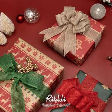 Ribbli Emerald Green Burlap Wired Ribbon, 20 Yards - Versatile Decor