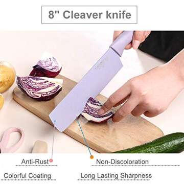 Fukep Professional Colorful Kitchen Knives Set of 6 Pieces, Non-Stick Blades with High Carbon Stainless Steel, Sharp Kitchen Cutting Knives Set for Slicing, Paring and Cooking, Chef Kitchen Knives Set