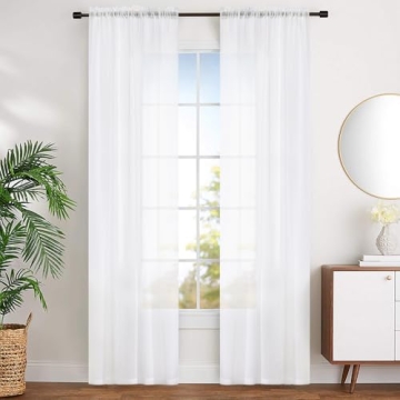 MYSTIC-HOME Sheer Curtains White 95 Inches Long for Living Room & Bedroom