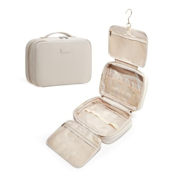 EACHY Toiletry Bag with Hanging Hook, Travel Makeup Bag PU Leather Cosmetic Bags for Women Make Up O...