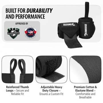 DMoose Wrist Straps for Weightlifting 12 and 18 Inches Thumb Loops with Wrist Support for Workouts Powerlifting Wrist Straps for Weight Lifting Men and Women Black II