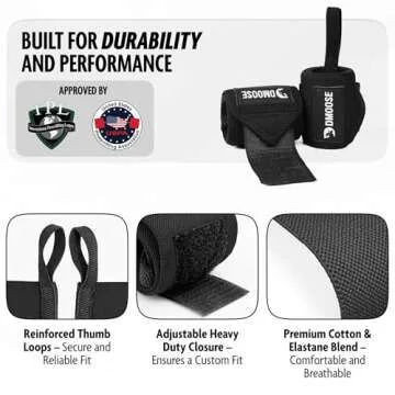DMoose Wrist Straps for Weightlifting 12 and 18 Inches Thumb Loops with Wrist Support for Workouts Powerlifting Wrist Straps for Weight Lifting Men and Women Black II